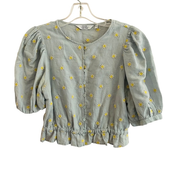 & Other Stories Puff Sleeve Cotton Linen Blouse Top Size 36 S - Picture 2 of 4